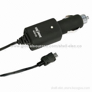 Universal Car Charger for Mobile Phones, Cameras and GPS with USB Interface